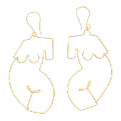 Pendientes colgantes chapados en oro - Pendientes colgantes figura femenina bañados en oro