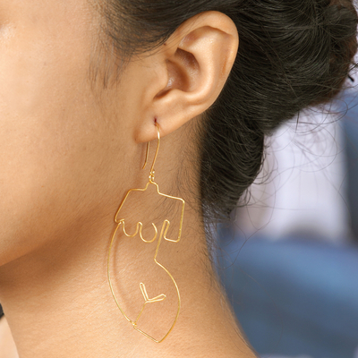 Gold-plated dangle earrings, 'You Are Beautiful' - Gold-Plated Female Figure Dangle Earrings