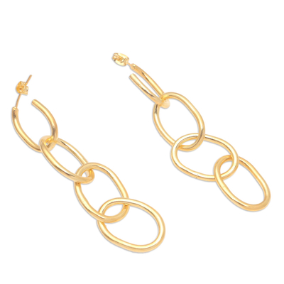 Gold-plated dangle earrings, 'Chain of Attraction' - Gold-Plated Chain Link Dangle Earrings
