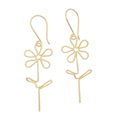 Gold-plated dangle earrings, 'Make My Day' - Hand Made Gold-Plated Floral Earrings