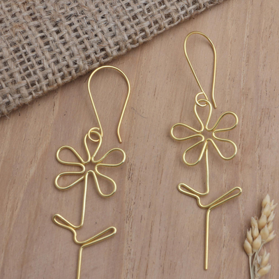 Gold-plated dangle earrings, 'Make My Day' - Hand Made Gold-Plated Floral Earrings