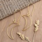Gold-plated dangle earrings, 'Moon Money' - Gold-Plated Crescent Moon Dangle Earrings