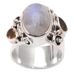 Rainbow moonstone and citrine cocktail ring, 'Snow Day' - Rainbow Moonstone and Citrine Cocktail Ring