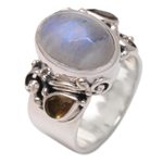Rainbow moonstone and citrine cocktail ring, 'Snow Day' - Rainbow Moonstone and Citrine Cocktail Ring
