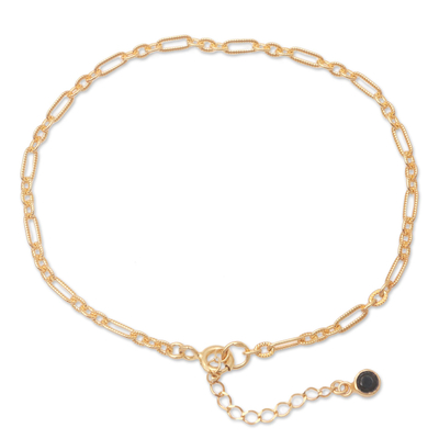 Gold-Plated Cubic Zirconia Rolo Chain Bracelet
