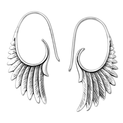 Sterling silver drop earrings, 'Angelic Spirit' - Sterling Silver Drop Earrings with Wing Motif