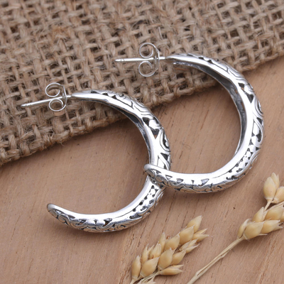 Sterling silver half-hoop earrings, 'Regal Glance' - Artisan Crafted Sterling Silver Half-Hoop Earrings