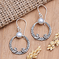 Cultured pearl dangle earrings, 'Glowing Garden' - Cultured Pearl and Sterling Silver Dangle Earrings