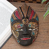 Batik wood mask, 'Bird Dance' - Hand Crafted Batik Wood Mask from Java
