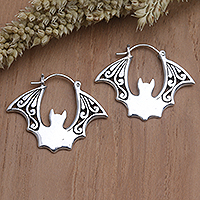 Sterling silver hoop earrings, 'Night Flight'