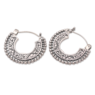 Sterling silver hoop earrings, 'Whimsical Wheel' - Hand Made Sterling Silver Hoop Earrings