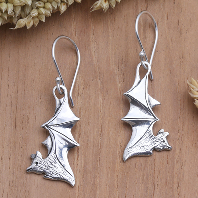 Sterling silver dangle earrings, 'Guardian Spirit' - Sterling Silver Dangle Earrings with Bat Motif