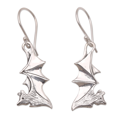 Sterling silver dangle earrings, 'Guardian Spirit' - Sterling Silver Dangle Earrings with Bat Motif