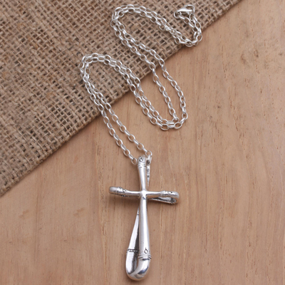 Collar colgante de plata esterlina - Collar con colgante de plata de ley balinesa con motivo de cruz
