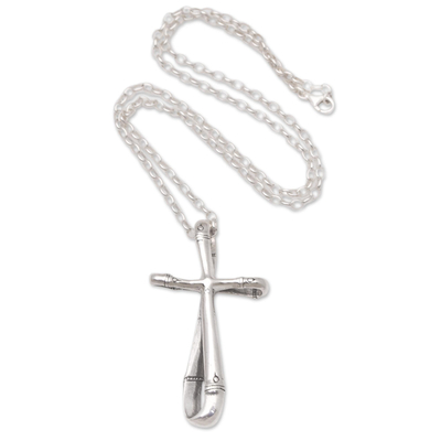 Sterling silver pendant necklace, 'Still Believe' - Balinese Sterling Silver Pendant Necklace with Cross Motif