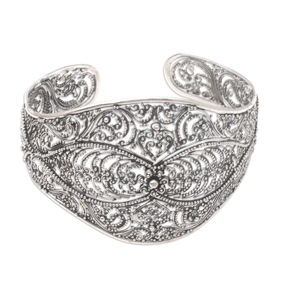 Sterling silver cuff bracelet, 'Elegant Affection' - Handmade Balinese Sterling Silver Cuff Bracelet