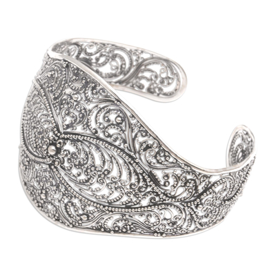 Sterling silver cuff bracelet, 'Elegant Affection' - Handmade Balinese Sterling Silver Cuff Bracelet
