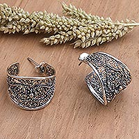 Sterling silver half-hoop earrings, 'Elegant Affection'