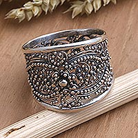 Sterling silver band ring, 'Elegant Affection' - Openwork Sterling Silver Band Ring from Bali