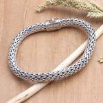 Men's sterling silver chain bracelet, 'Take My Breath Away' - Men's Balinese-Inspired Sterling Silver Naga Chain Bracelet