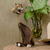 Wood statuette, 'Chocolate Cat' - Handcrafted Albesia Wood Cat Statuette (image 2) thumbail