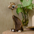 Wood statuette, 'Chocolate Cat' - Handcrafted Albesia Wood Cat Statuette