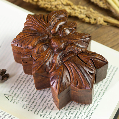 Decorative wood box, 'Bearded Man' - Decorative Hand Carved Suar Wood Box