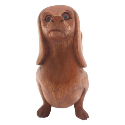 estatuilla de madera - Estatuilla de perro salchicha de madera de suar hecha a mano