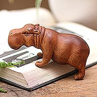 Wood statuette, 'Baby Hippo'