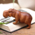 Wood statuette, 'Baby Hippo' - Artisan Crafted Hippo Statuette from Bali (image 2) thumbail