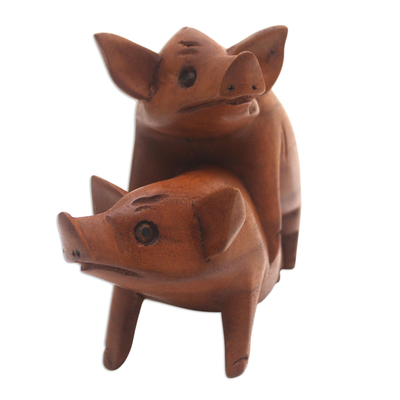 estatuilla de madera - Estatuilla cerdo madera suar tallada a mano