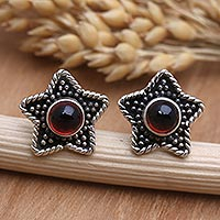 Garnet stud earrings, 'Crimson Star'
