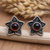 Garnet stud earrings, 'Crimson Star' - Handmade Garnet Stud Earrings with Star Motif (image 2) thumbail