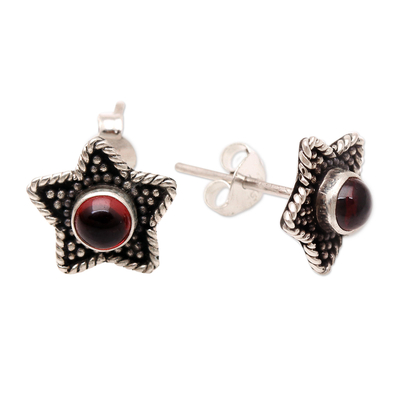 Garnet stud earrings, 'Crimson Star' - Handmade Garnet Stud Earrings with Star Motif