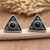 Onyx button earrings, 'Dark Triangle' - Triangular Onyx Button Earring from Bali (image 2) thumbail