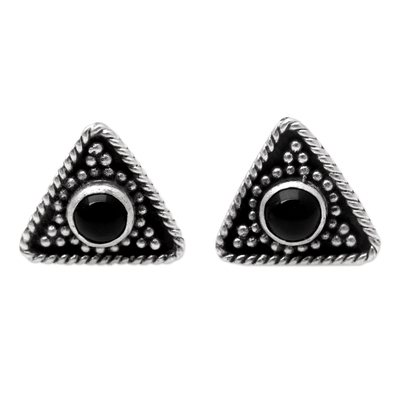 Triangular Onyx Button Earring from Bali