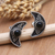 Onyx button earrings, 'Crescent Night' - Onyx Button Earrings with Crescent Moon Motif