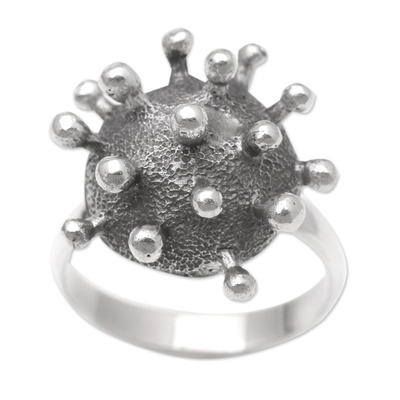 Men's sterling silver cocktail ring, 'Invisible Danger' - Men's Sterling Silver Coronavirus Cocktail Ring