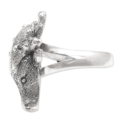 Men's sterling silver cocktail ring, 'Menjangan Island' - Men's Sterling Silver Cocktail Ring with Deer Motif