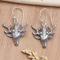 Sterling silver dangle earrings, 'Menjangan Island' - Sterling Silver Dangle Earrings with Deer Motif