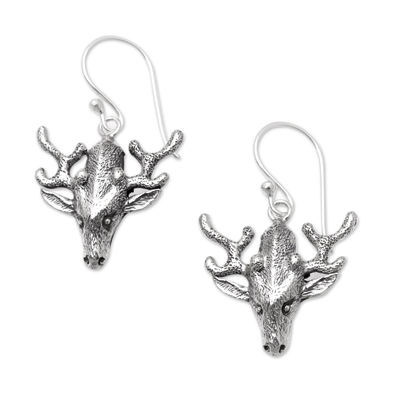 Sterling silver dangle earrings, 'Menjangan Island' - Sterling Silver Dangle Earrings with Deer Motif