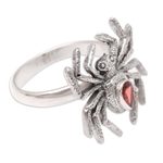 Men's garnet cocktail ring, 'Stretch Your Legs' - Men's Garnet Cocktail Ring with Spider Motif
