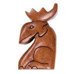 Decorative wood puzzle box, 'Lead the Charge' - Decorative Wood Puzzle Box with Moose Motif