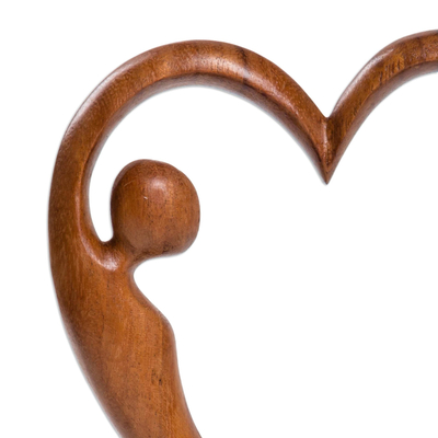 Wood statuette, 'Care and Protection' - Hand Crafted Suar Wood Statuette from Bali