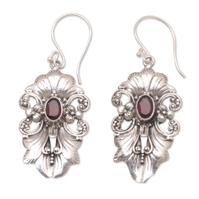 Garnet dangle earrings, 'Silent Majesty in Red' - Hand Made Garnet and Sterling Silver Dangle Earrings