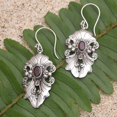 Garnet dangle earrings, 'Silent Majesty in Red' - Hand Made Garnet and Sterling Silver Dangle Earrings