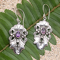 Amethyst dangle earrings, 'Silent Majesty in Purple' - Amethyst and Sterling Silver Dangle Earrings