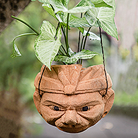 Coconut shell planter, 'Greenery Galore' - Hanging Coconut Shell Planter from Bali