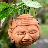 Coconut shell planter, 'Buddha's Oasis' - Hand Carved Coconut Shell Planter