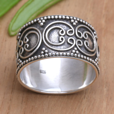 Sterling silver band ring, 'Opulent Swirl' - Artisan Crafted Sterling Silver Band Ring